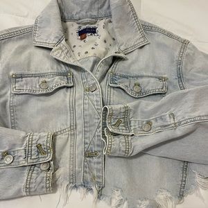Anthropologie Pilcro Light Wash Frayed Crop Jean Jacket